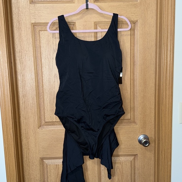 New Swimsuits For All Adjustable Sarong One Piece Swimsuit Plus Size 16 Black - Picture 6 of 9